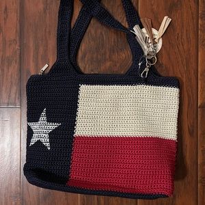 The Sak hand crocheted Texas Flag bag